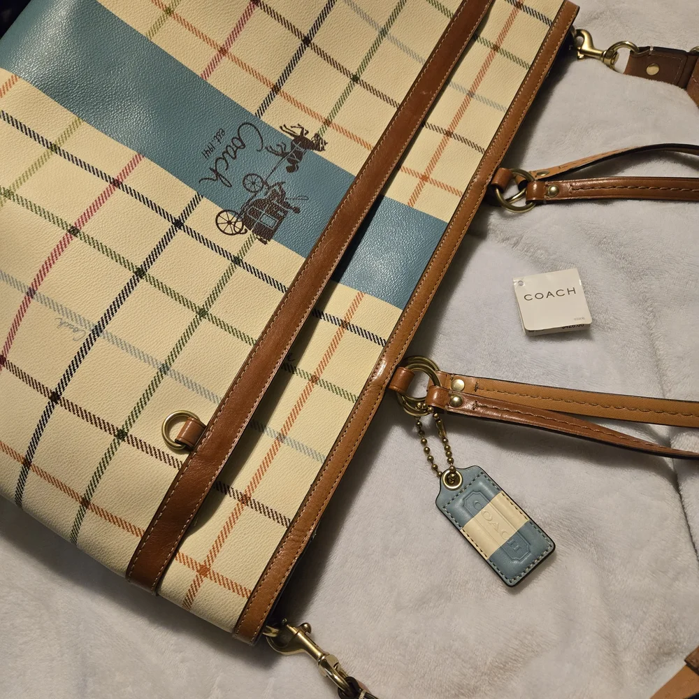 Coach Tatersall Diaper Bag - Blue and Tan